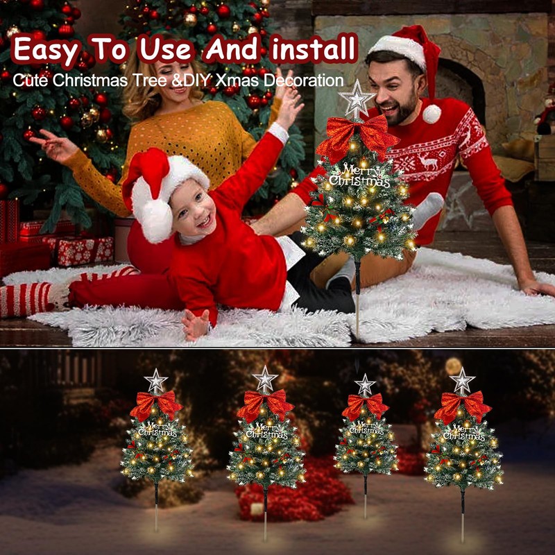 TAILERRI Christmas Tree Solar Pathway Lights Outdoor Decor, 4 Pack,
