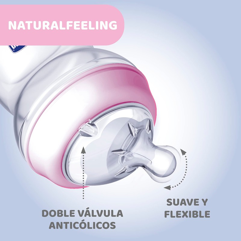 CHICCO, Biberón Natural Feeling, Color Rosa, 150 ml