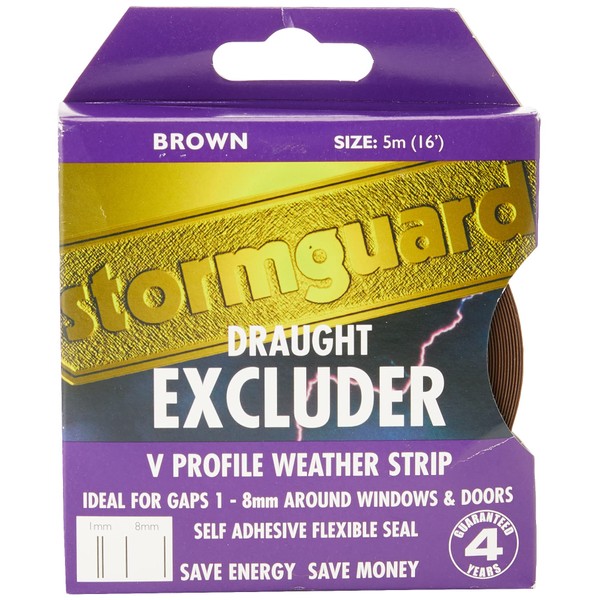 Stormguard 05SR180005MB 5m Self-Adeshive ' V ' Seal Tape Draught Excluder - Brown