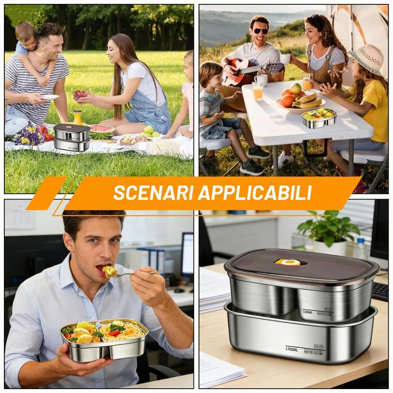 AXVRAV Confezione da 2 contenitori per il pranzo in acciaio