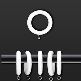 Set of 6 White Wooden Drapery Curtain Rod Rings 2.5 Inch with Eyelet for 1.5 inch Rod Pole, 1.75 INCH Inner Dia for Window and Door Shower Decoration