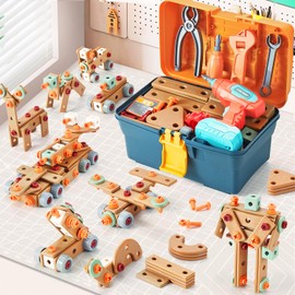 VEAIS STEM Building Toys for Boys and Girls Age 3 4 5 6 7 8 Years, 148 PCS Kids Tool Set Construction Building Blocks with Storage Box