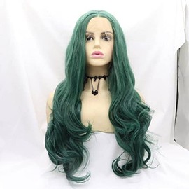 Dark Green Lace Front Wigs Loose Wave Natural Hair Heat Resistant Fiber Hair Synthetic Lace Wigs for Fashion Women (24 Inch, Dark Green/lace front wig)