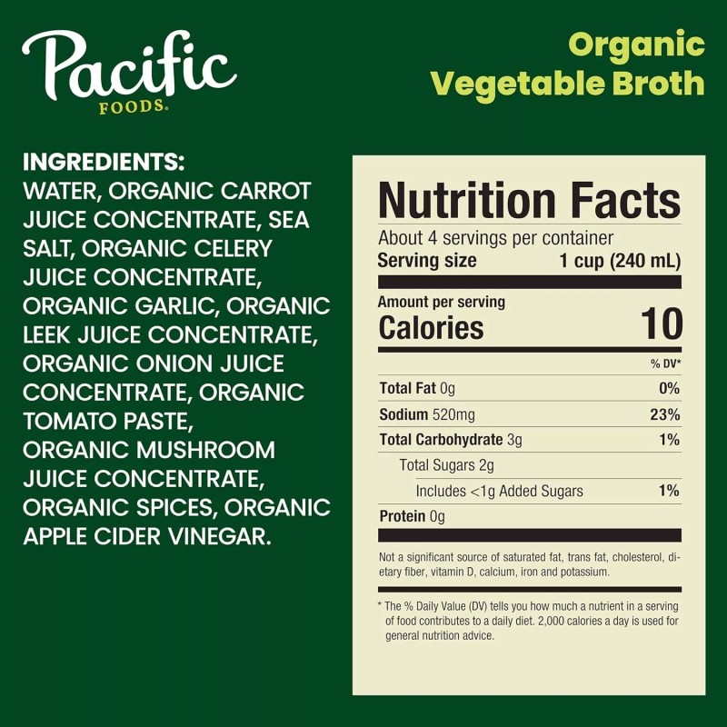 Pacific Foods Organic Vegetable Broth, Plant Based, 32 oz Carton