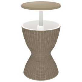 vidaXL 3-in-1 Outdoor Patio Table with Built-in Ice Cooler, Cocktail Table, and Coffee Table, Light Brown Polypropylene Material with Imitation Rattan Design