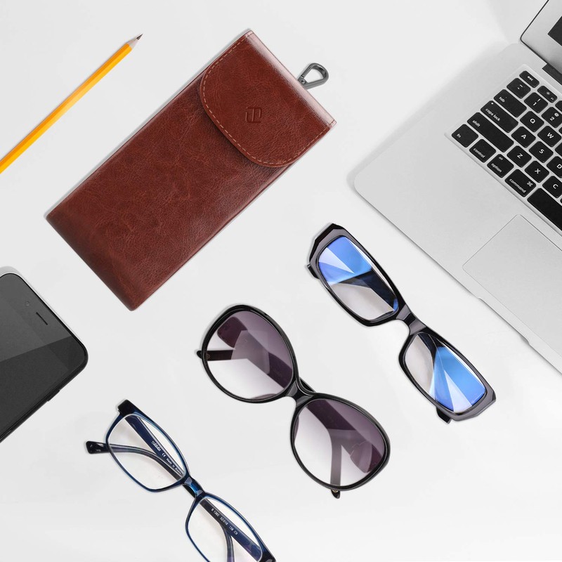 Fintie Double Eyeglass Case with Carabiner Hook, Portable Vegan Leather