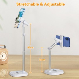 UTEBIT Height Adjustable Cell Phone Stand for Desk 360° Rotating, Computer Office Desk Accessories for iPhone 16 Holder Women Kitchen Essentials Fits All Mobile Phones(White)