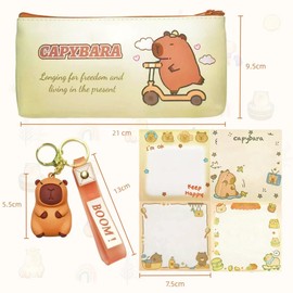 Joylio Capybara Stationery Set – Cute stationery set include capybara pencil case, gel ink pens (black ink), stickers, sticky notes and keyring for office school kids students stationery supply