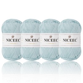 NICEEC 4 Skeins Soft Baby Yarn 100% Cotton Yarn for Crochet Knitting 4 Ply Yarn Blanket Yarn for DIY Craft Fingering Weight Yarn Total Length 4×175yds/4×50g-Light Blue