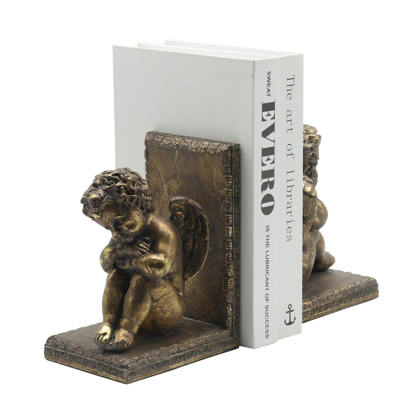 Lukitas Angel Book Ends, Heavy Duty Decorative Bookends, Nonskid Book