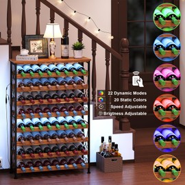 64 Bottles Wine Rack Freestanding Floor with 2 in 1 LED Light, Wine Bottle Rack Wine Holder Wine Storage Shelf for Kitchen Bar Pantry, Tall Wine Cabinet Stand Display 31.85''L X 10.6''W X 47.95''H