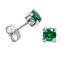 Miore 4 prong earrings for women in 9 kt 375 white gold with green emerald
