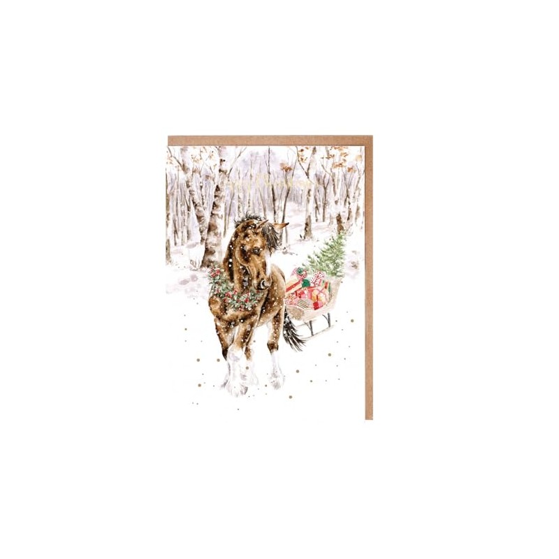 Wrendale Designs Snowy Sleigh Ride Horse Christmas Card Set