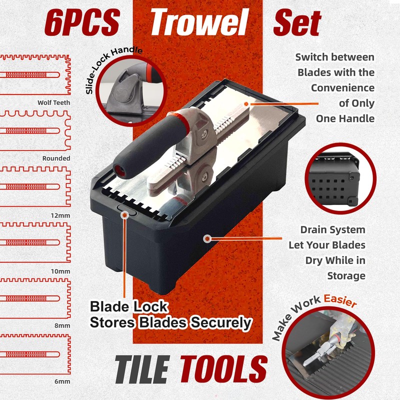 Fishark Switchable Notch Trowel Set，8 Piece Trowel Box Kit, Made