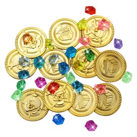 HAOYULUO Pack of 320 pirate treasure, 160 pieces gemstones for children, 160 pieces gold coins children, pirate decoration children's birthday, suitable for children's pirate birthdays and other