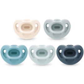 NUK 100% Silicone Comfy Orthodontic Pacifiers, 0-6 Months, Blue Fashion, Timeless Collection, 5 Count