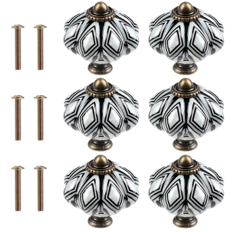 TsunNee 6 Pieces Ceramic Cupboard Knobs Chic Drawer Knobs Antique
