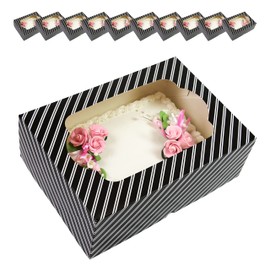 Global Sugar Art Auto-Popup Extra Deep Quarter Sheet Cake Box with Window, Black and White Stripe, 14 x 10 x 5 Inches, 10 Count. For 9 x 13 sheet cakes, cookies, pastries, desserts.