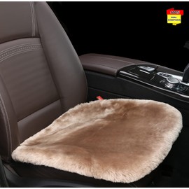 Sisha-A Sheepskin Seat Cushion Cover Wholehide Short Wool Seat Pad Natural Fur Car Seat Covers Universal Fit for Most Car, Truck, SUV, or Van Front Light Tan