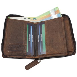 myledershop Genuine Buffalo Full Leather Wallet / Purse / Wallet with RFID & NFC Protection, Cognac, Modern