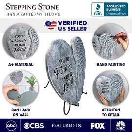 OrnamentallyYou Elegant Resin Stepping Stone, Outdoor Garden Pathway Decoration (You’re Forever in Our Hearts Angel Wing Stepping Stone, 9.5" Garden Decorative Memorial Resin Figurine)
