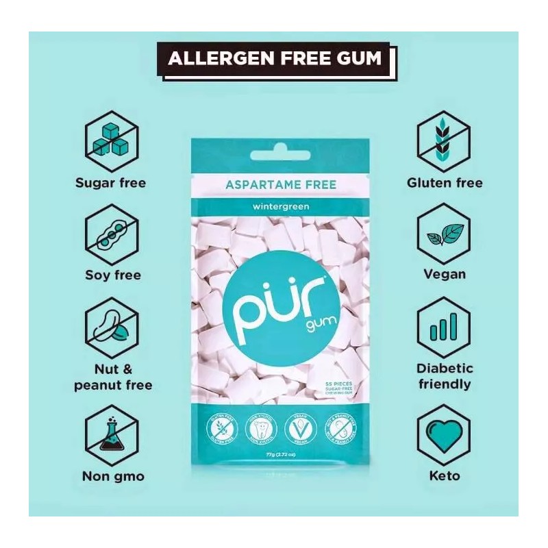 PUR Xylitol Chewing Gum 6 Flavor Variety (55 Pieces, 6