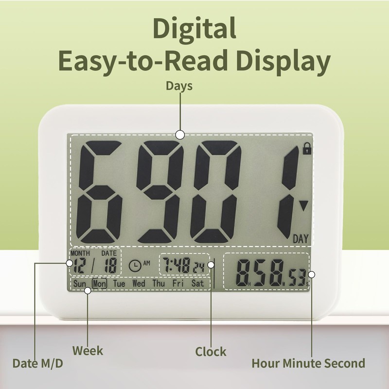 LUCKY TIME 9999 Days Digital Countdown Clock, Large Display LCD