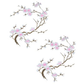 CHENGZI Plum Blossom Flower Embroidery Patches Applique Fabric Sticker Craft Sewing Repair Decoration, Set of 2 (White)