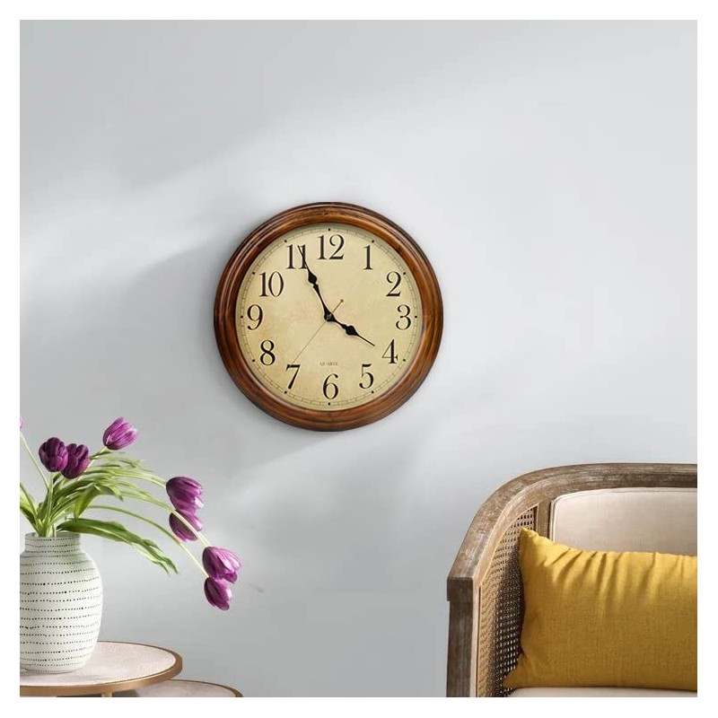 Old Oak 16-Inch Solid Wood Silent Non-Ticking Decorative Wall Clock