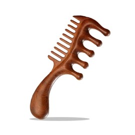 Peine masajeador de cuero cabelludo de madera – Dientes anchos y finos de madera natural con mango para el crecimiento del cabello, cuidado del cuero 