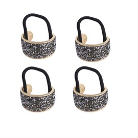 4Pcs Sparkly Rhinestone Hair Ties Ponytail Holder Elastics Scrunchies Fancy Crystal Hair Ties for Thin Thick Hair Rhinestone Hair Accessories for Women (Black, One size)