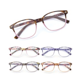 JM Blue Light Reading Glasses for Women with Spring Hinge, Classic Square Reader Glasses Ladies Mix Color 5 Packs +2.0