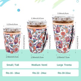 AJLTPA - Fundas aislantes para café helado para bebidas frías, paquete de 3 fundas de neopreno reutilizables con asa para tazas de café de 16 a 32 onzas (pasillo floral)