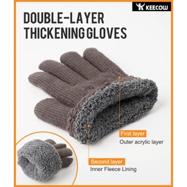KEECOW Men's Winter Gloves Touchscreen Warm Thermal Fleece Knitted Gloves for Outdoor Sports Running Cycling Leisure, lightgrey