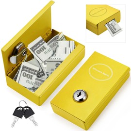 Reallnaive 1 Pack Metal Box for Gamblers Pocket Sized Winner Bank Casino Cash Box with 2 Keys Portable Casino Money Safe strongbox for Cash Saving Go Home Money Gifts(Gold)