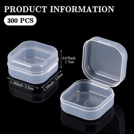 Soaoo 300 Pcs Small Plastic Bead Storage Containers for Organizing with Hinged Lid Transparent Clear Craft Supply Box for DIY Art Craft Accessory, Jewelry, Game Pieces (1.38 x 1.38 x 0.67 Inches)