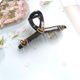 Crystal Heart Rhinestone Love Heart Hair Claw Clamp French Strong Hold Hair Styling Accessories for Women and Girls (Black A)