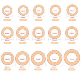 [ZHUOYUE] Flat Washer Copper Washer Drain Washer Gasket Set Heat Resistant Oil Resistant Copper Ring (15 Types Size: M5-M22, Case Included, Matching Design: 150pcs)