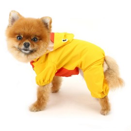 SMALLLEE_LUCKY_STORE Cute Duck Raincoat for Small Dogs with Hoood Leash D-ring Puppy Botton Down Rain Jacket Full Boby 4 leg Jumpsuit Lightweight Waterproof Clothes,Yellow M