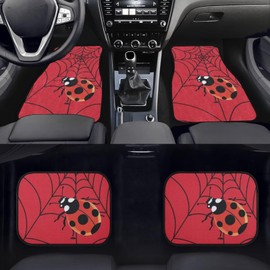 Forchrinse Red Ladybug Web Floor Mats for Cars/Trucks/SUVs/Van,All Weather Red Carper Floor Mats Rubber Backing Ladybug Car Interior Accessories