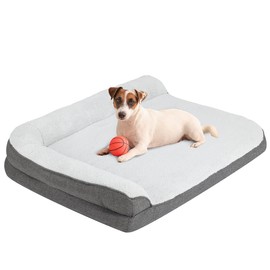 PureWags 35'' x 22'' x 3.2'' L-Shaped Orthopedic Dog Beds, Medium Dogs Bed with Removable Cover and Nonskid Bottom, Gray