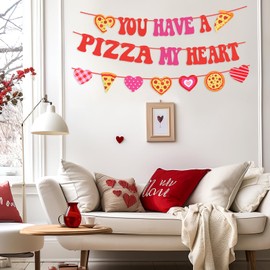 Valentine’s Day You Have A Pizza My Heart Pizza Theme Birthday Wedding Party Backdrop Anniversary Banner Pink Heart Shape Photo Props Supplies