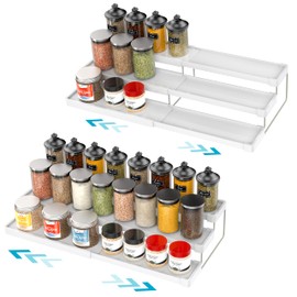 YAN & HIN Pack of 2 Expandable Spice Rack - Cabinet Organizer and Seasoning Organizer for Kitchen - Adjustable Storage Solution for Countertops and Shelves - Durable and Versatile Design