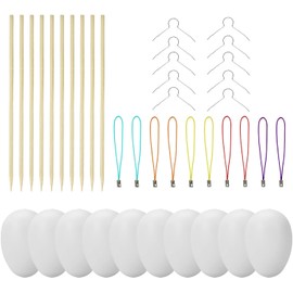 Pack of 25 Easter Eggs, Plastic Easter Eggs, Decorative Eggs, Easter Eggs, with 25 Hangers for Easter Eggs, 10 Bamboo Skewers, 25 Chains, Decorations for Easter Hunting, Living Room, Garden, Tree