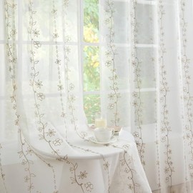 ColorBird Beige Sheer Curtains for Living Room Bedroom 84 inches Long Window Treatment Embroidered Floral Curtain Drapes 2 Panels