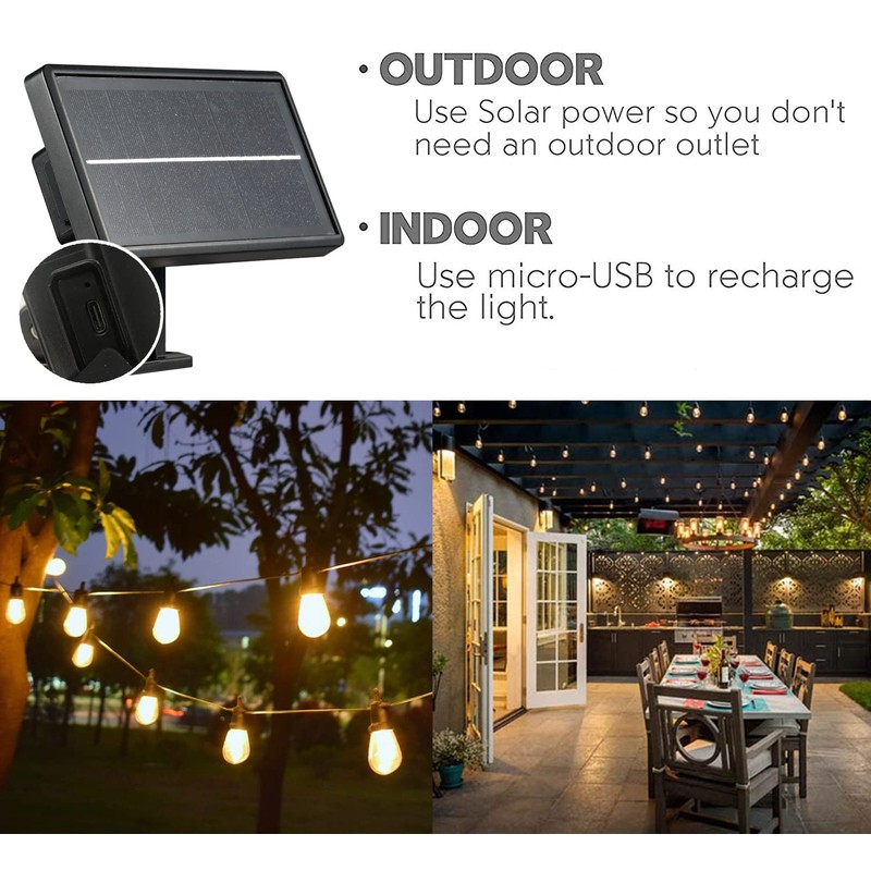 SUNTHIN 24ft Solar String Lights, USB Rechargeable Solar Outdoor Lights
