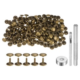 QUARKZMAN 100 Sets Leather Rivets 12x12mm Metal Double Cap Rivets Snap Fasteners with 3 Setting Tools Rivets for Leather Craft DIY Repair Decoration Bronze