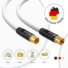 RedStar24 Antenna Cable 10 m White - Male to Female Coaxial IEC - Premium HDTV Coaxial Cable for Cable TV | TV Cable: Compatible with TV, Radio, DVB-T/T2, DVB-C, DAB