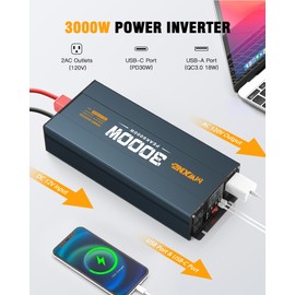 MWXNE 3000W Inverter DC 12V to AC 120V for Vehicles, Car Converter with 4 AC Outlets,PD30W/QC3.0 Quick Charging USB Ports Power Inverter with LCD Display - Navy Blue/Black