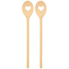 teemando 2 X Sturdy Branded Wooden Cooking Spoons with Heart 30cm Oval Cooking Spoon for Cooking and Baking, Unbreakable with Normal Use